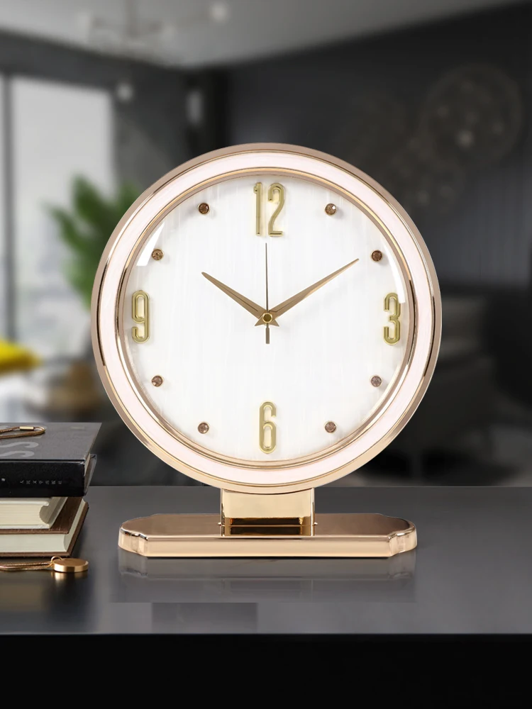 Modern Luxury Table Clock Small Desktop Watches Gold Metal Desk Clock Desktop Silent Clocks Home Decor Ornaments Reloj De Mesa