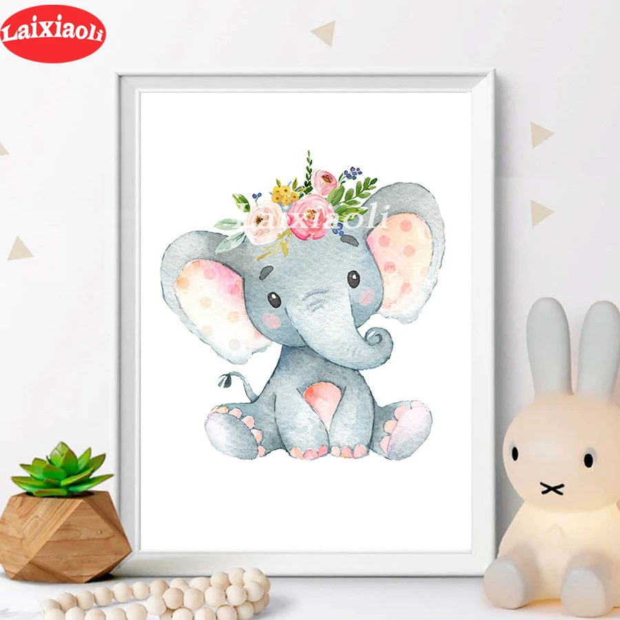 Custom Flowers Elephant Baby Girl diamond painting 5d diy handmade embroidery kit full square/round drill baby ‘s room decor