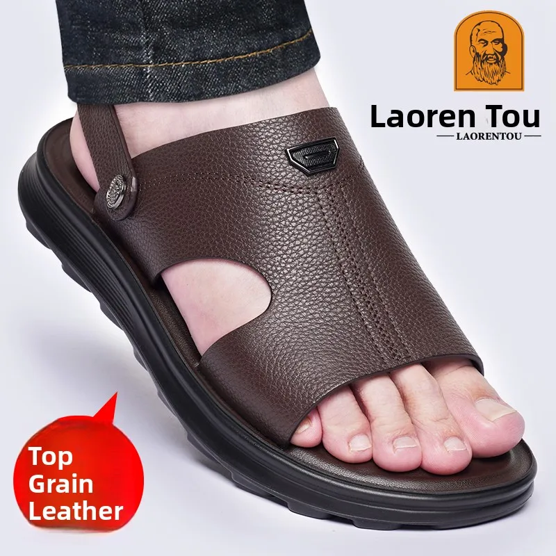 

Leather Men's Sandals Anti-Slip Thi Bot Driving Outdoor Beach oes Comfortable Breathable Casual Sle Summer New