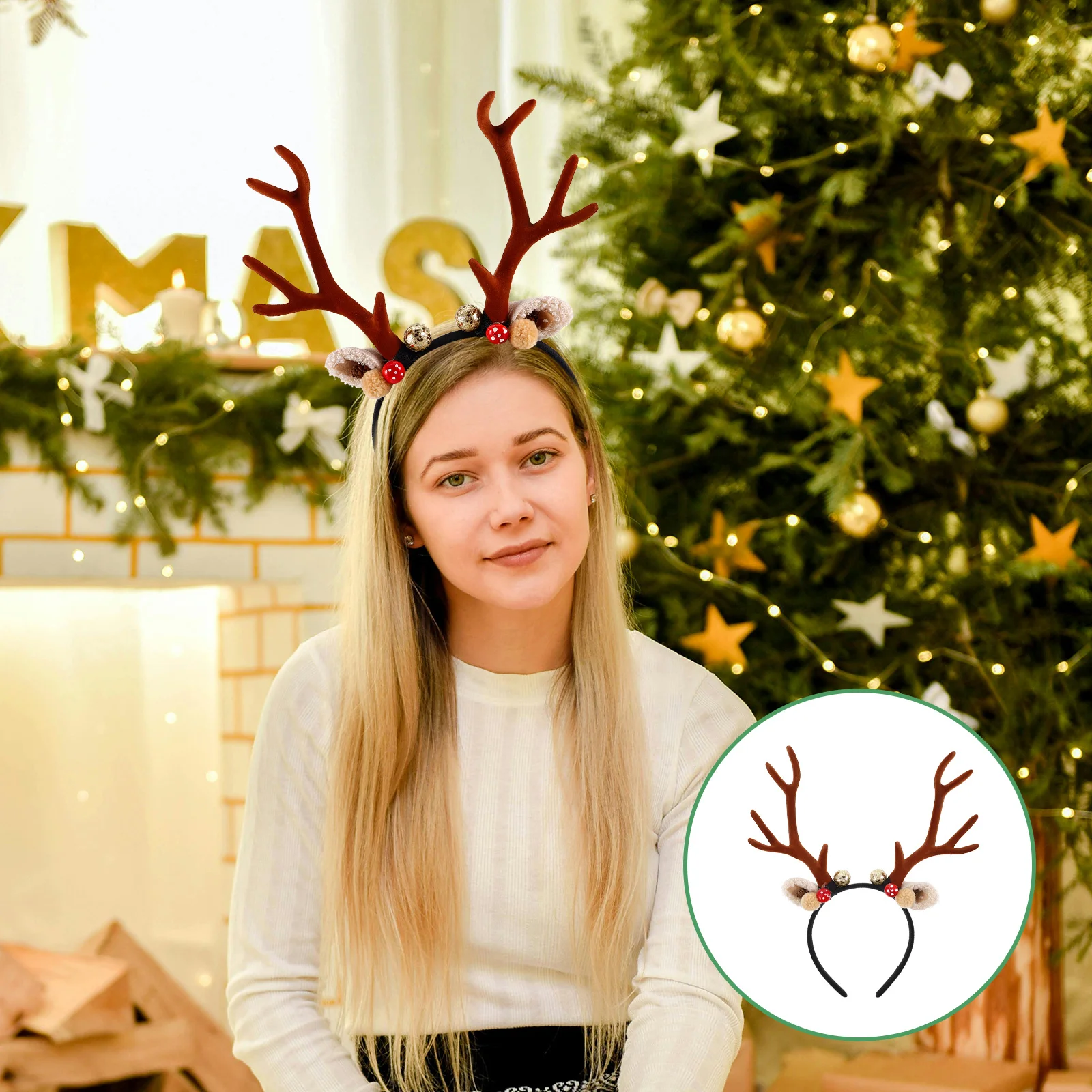 

Reindeer Antlers Headband Adult Christmas Pine Cone Charms Party Accessory Deer Headwear Xmas Hair Band Costume Head Hoop