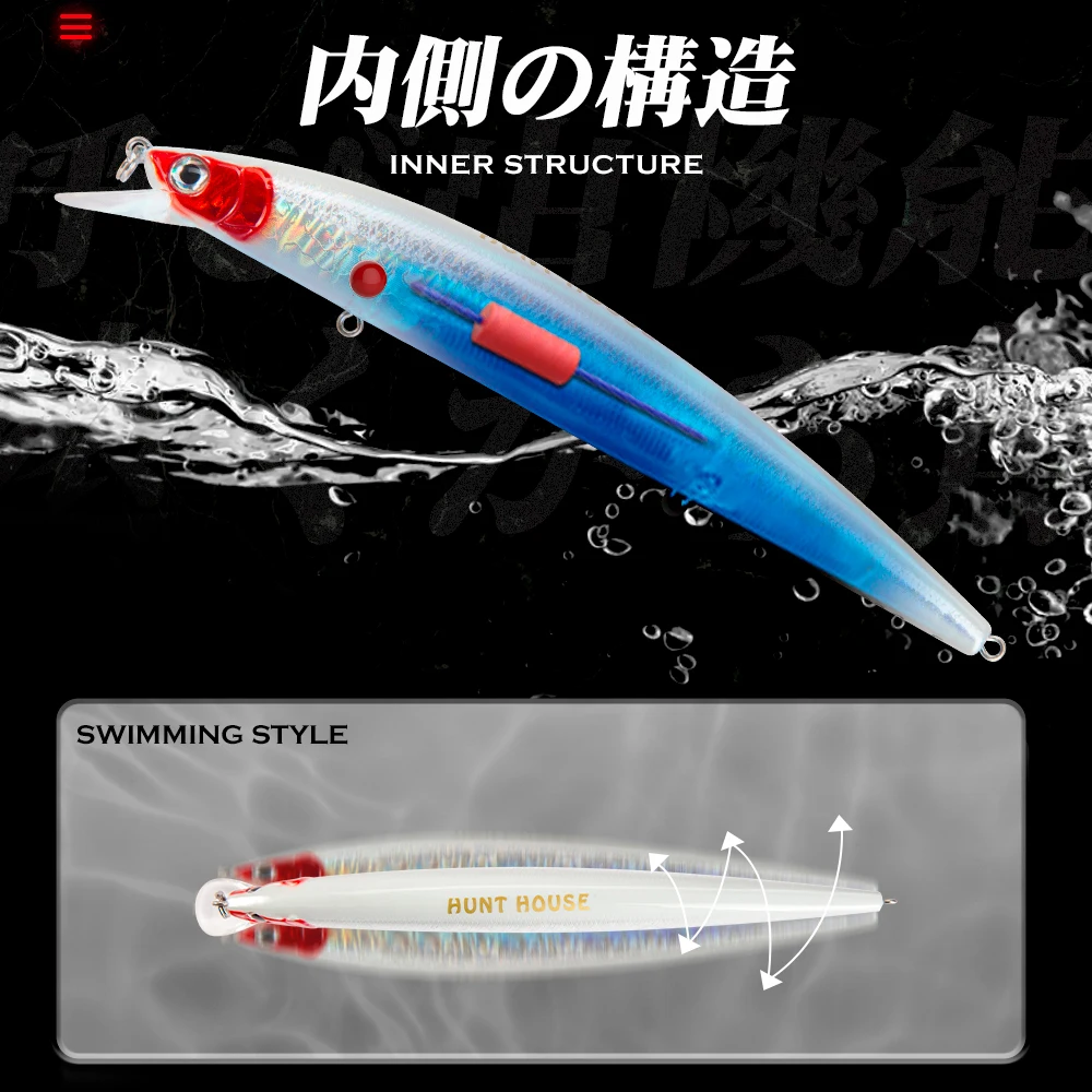 Hunthouse Fishing Tide Slim Minnow Lure Floating 148mm 22.8g isca Sea Bass Wobblers Hard Bait leurre brochet For Fishing