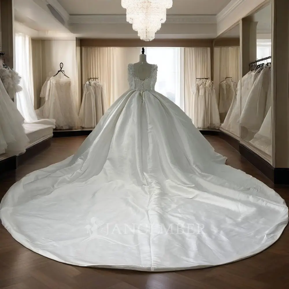 White Long Sleeved High-end Wedding Dress With Heavy Industry And Diamonds Style Scoop Customized свадебное плать