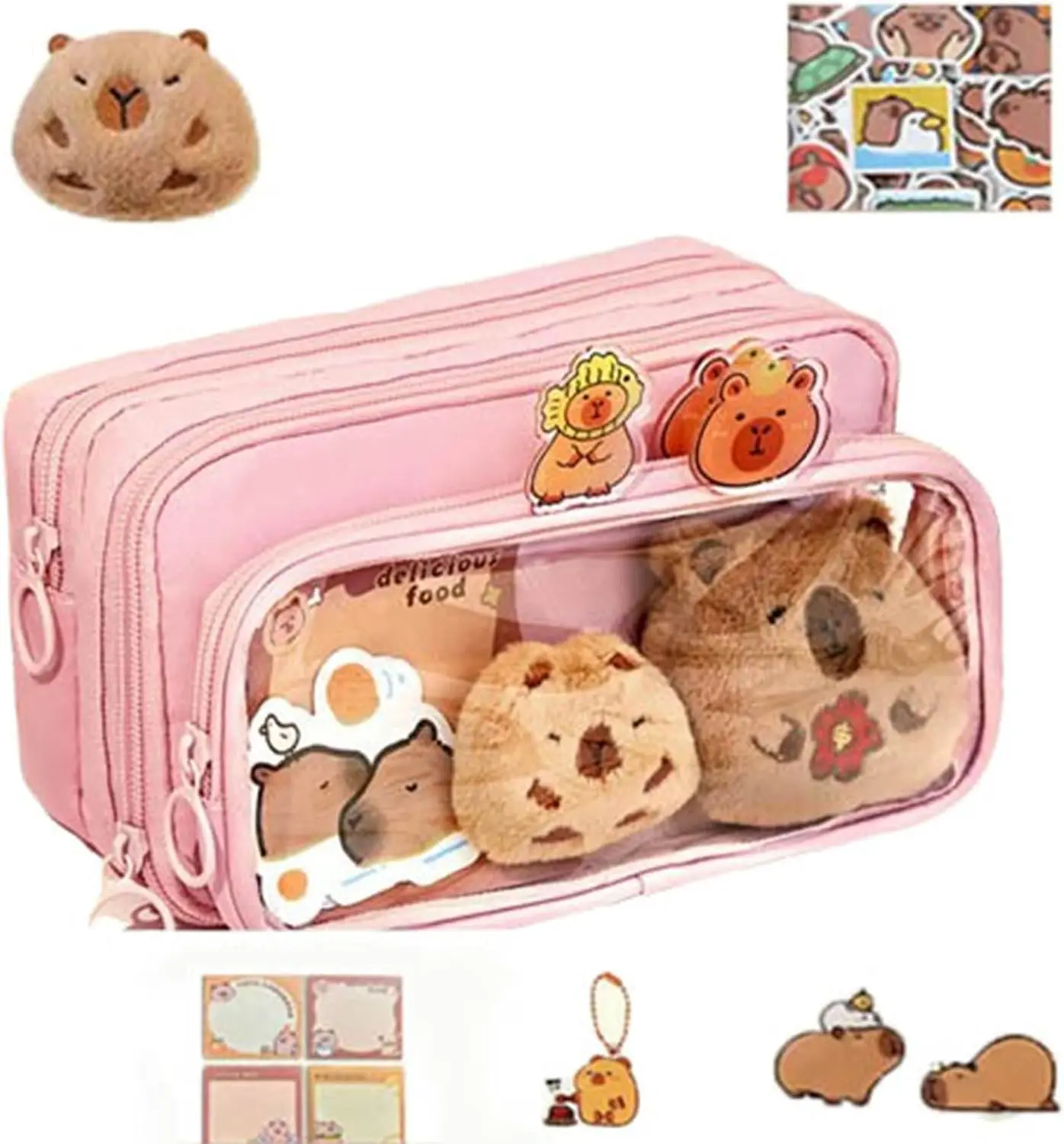Канцелярский набор капибара для детей, набор школьных принадлежностей капибара, пенал капибары, пенал с широким открытием, пенал для учебы