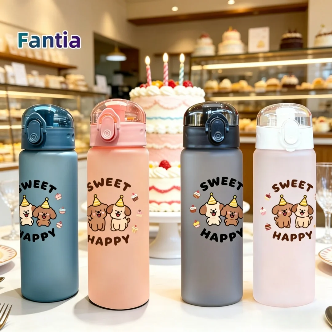 3D Printed Cartoon Happy Birthday Puppy Water Bottle, Durable Reusable, Trendy Lovely Design, Fade Resistant, Lightweight 780ML