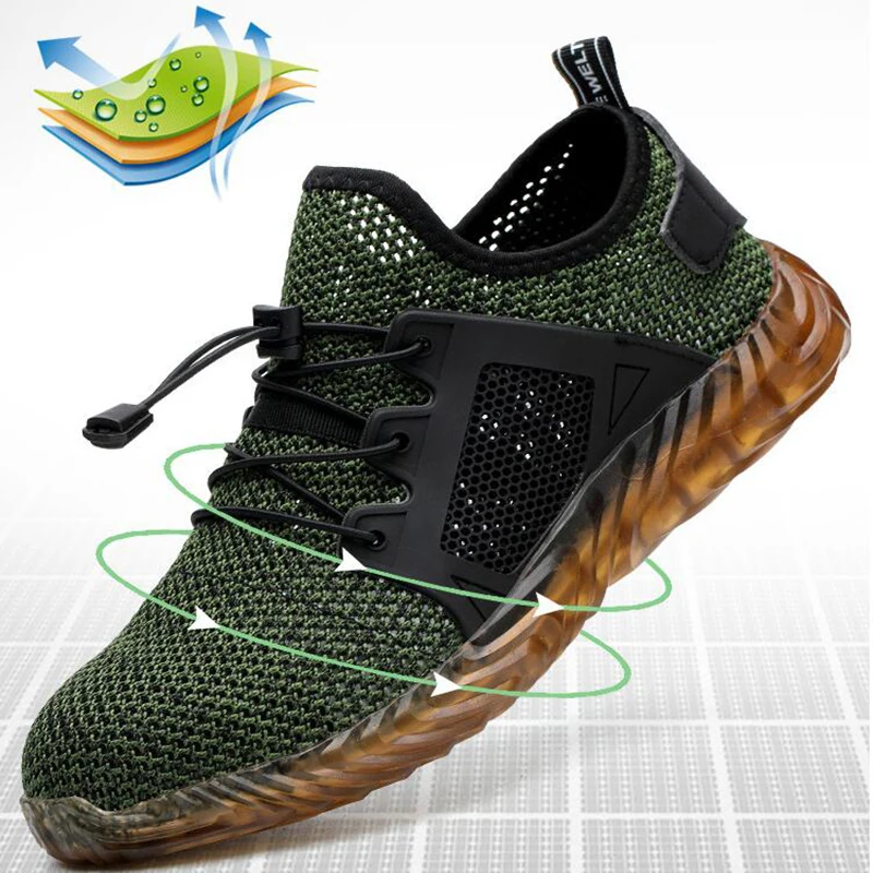 Breathable Mesh Safety Shoes Men Light Sneaker Indestructible Steel Toe Soft Anti-piercing Work Boots