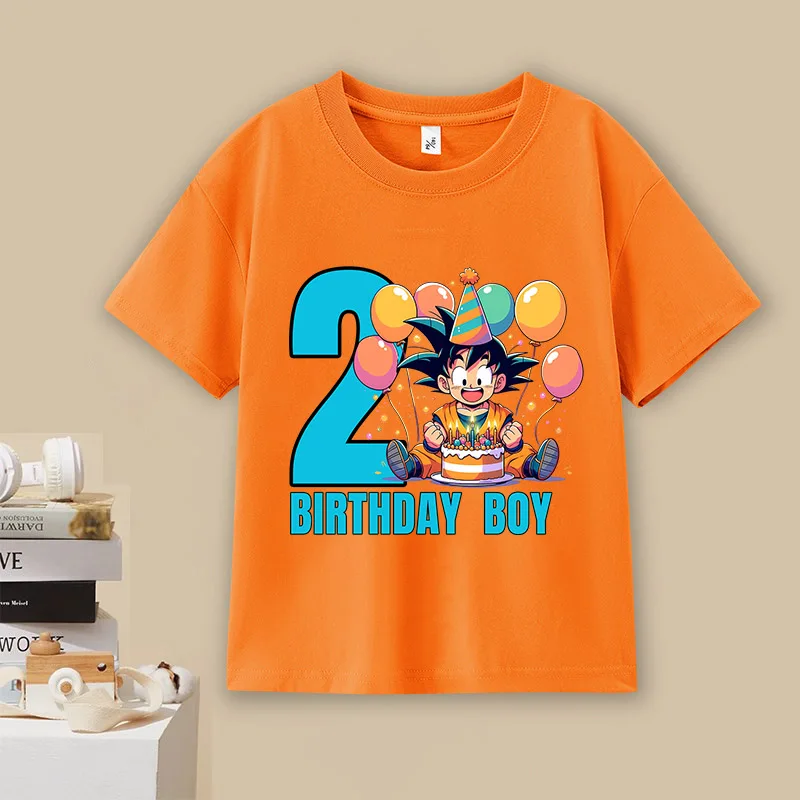 Camiseta de Dragon Ball para niños, camiseta con número de cumpleaños, camisetas naranjas de manga corta para niñas, camisetas geniales con estampado de dibujos animados informales de algodón