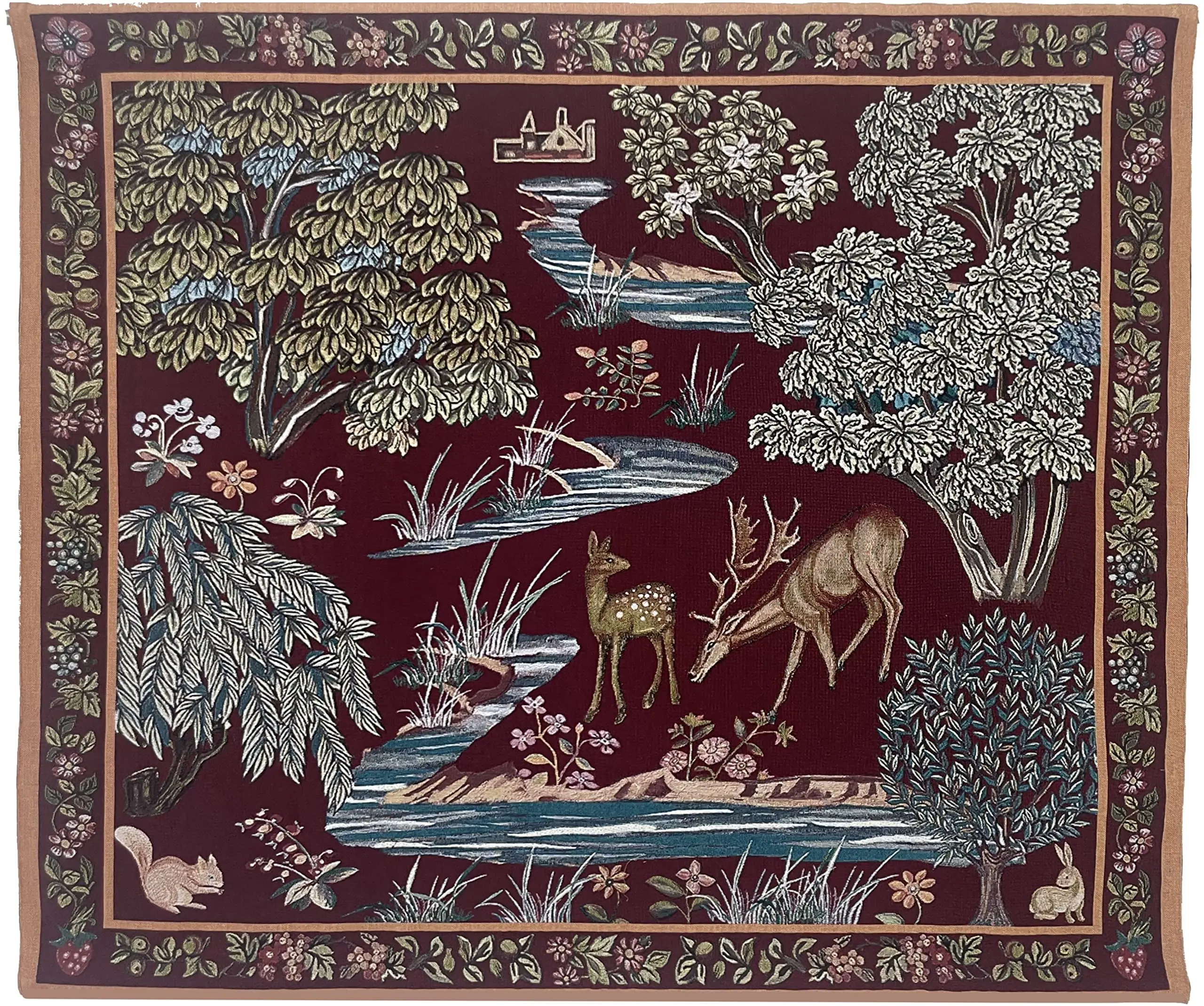 Tapestry Wall Hanging Art Home Decor for Room Garden with William Morris the Brooks Red W142 x H124 CM (W56 x H49 INCH)
