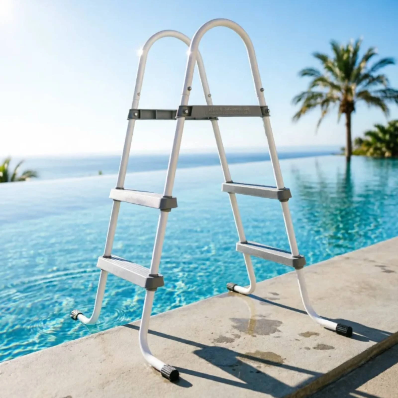 Above Ground Pool Ladder Galvanized Above-Ground Pool Ladder Stable Heavy-Duty for Families, Backyard Pools