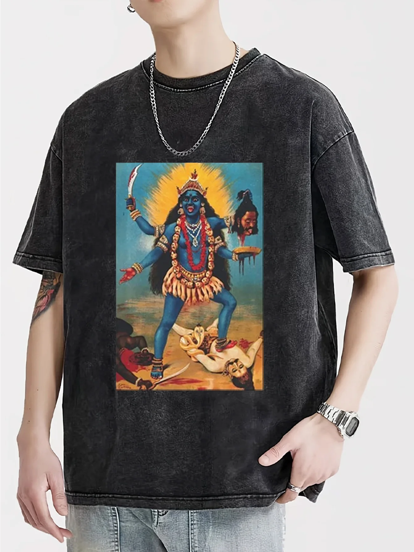 

Кали- Индуистская футболка Кали Кришна Индия Будда Бог Золотая мифология Религия Мужская хлопковая футболка Забавная футболка Топ Мужская одежда