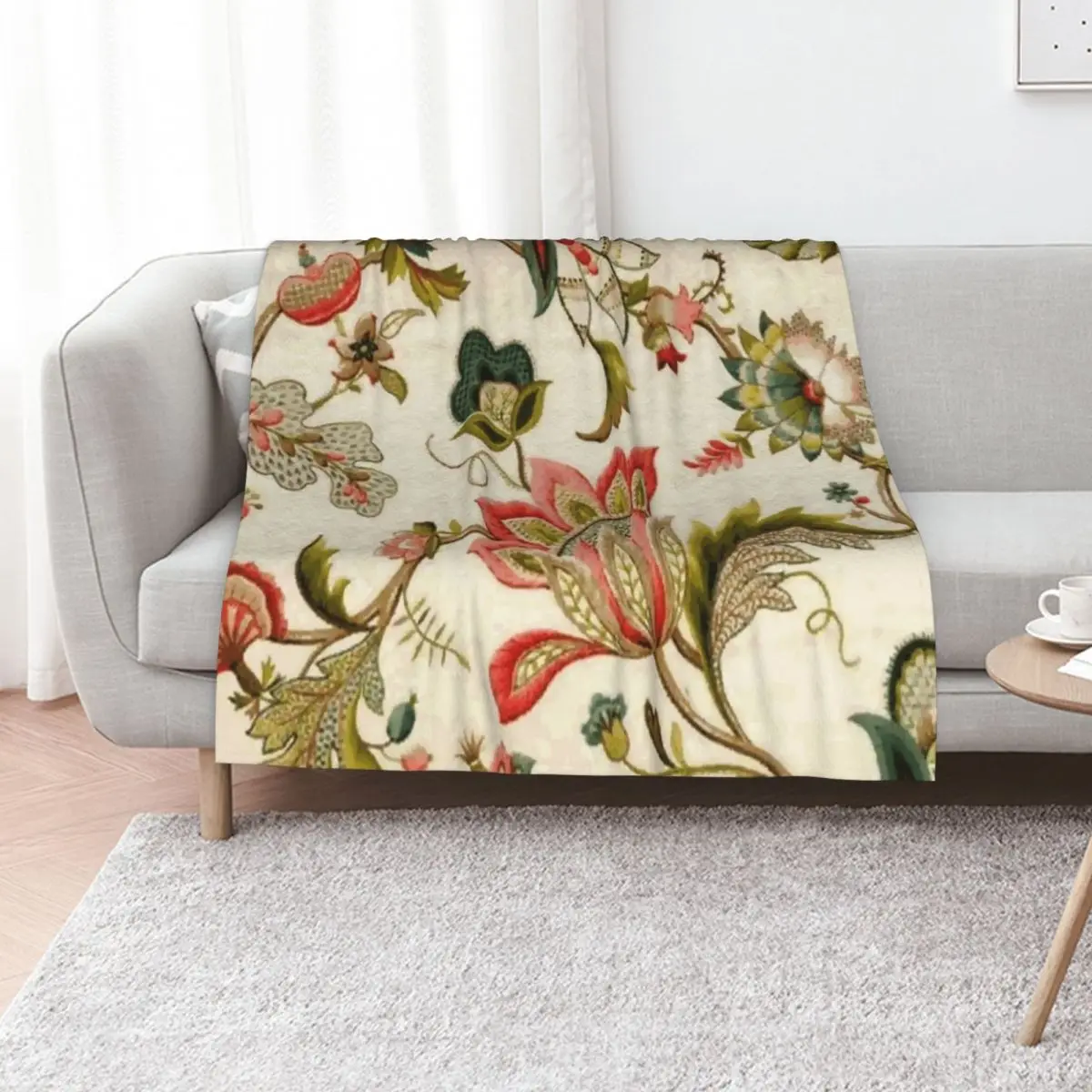 Jacobean Floral Crewel Embroidery Pattern Digital Art Vector Painting Throw Blanket Plaid heavy to sleep Kid'S Blankets