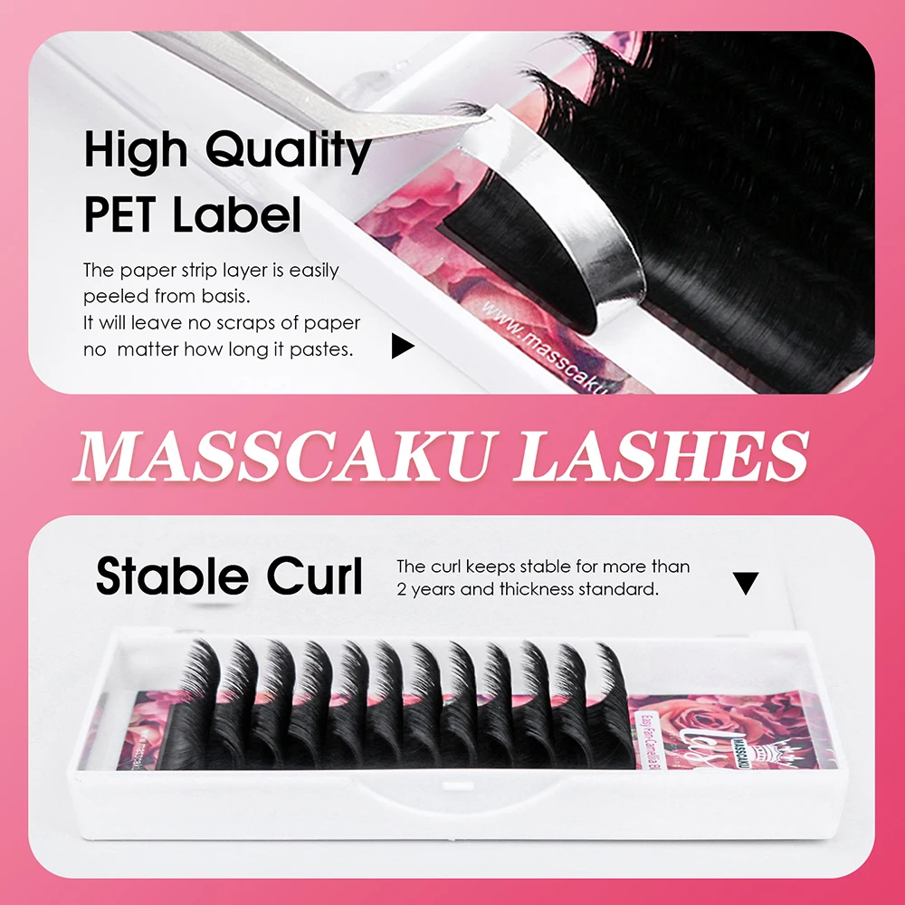 12 Rows MASSCAKU 5cases/lot C/CC/D/DD Curl Rapid Blooming Eyelash Individual Natural Automatic Fanning Lashes with Rich Styling