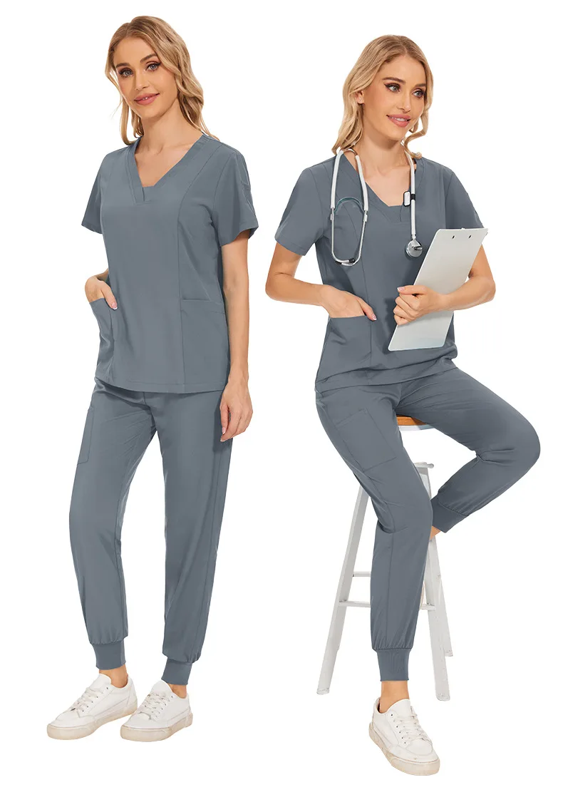 Women Medical Uniforms Elastic Scrubs Sets Hospital Surgical Gowns Short Sleeve Tops Pant Nursing Accessories Doctors Clothes