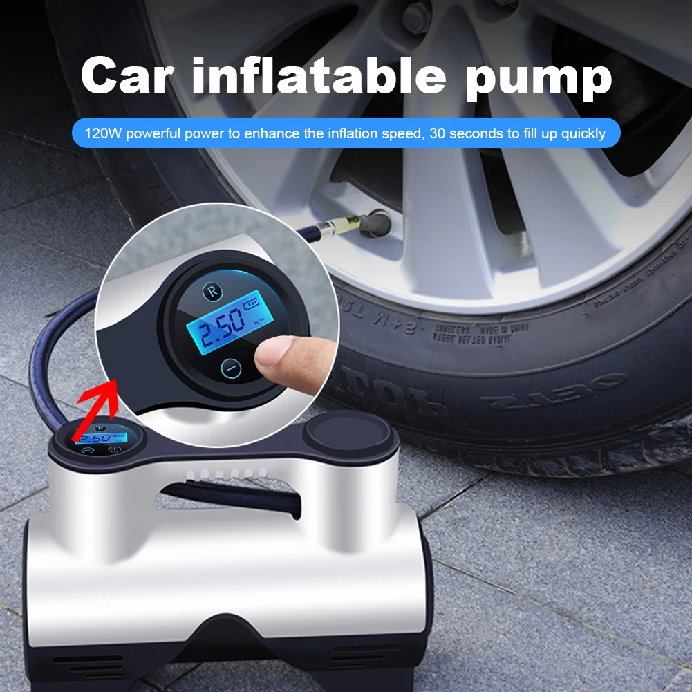 

Автомобильный воздушный компрессор 120 Вт, электрический накачиватель шин со светодиодной подсветкой, автомобильный воздушный насос высокого давления, ЖК-дисплей, портативный автомобильный воздушный компрессор
