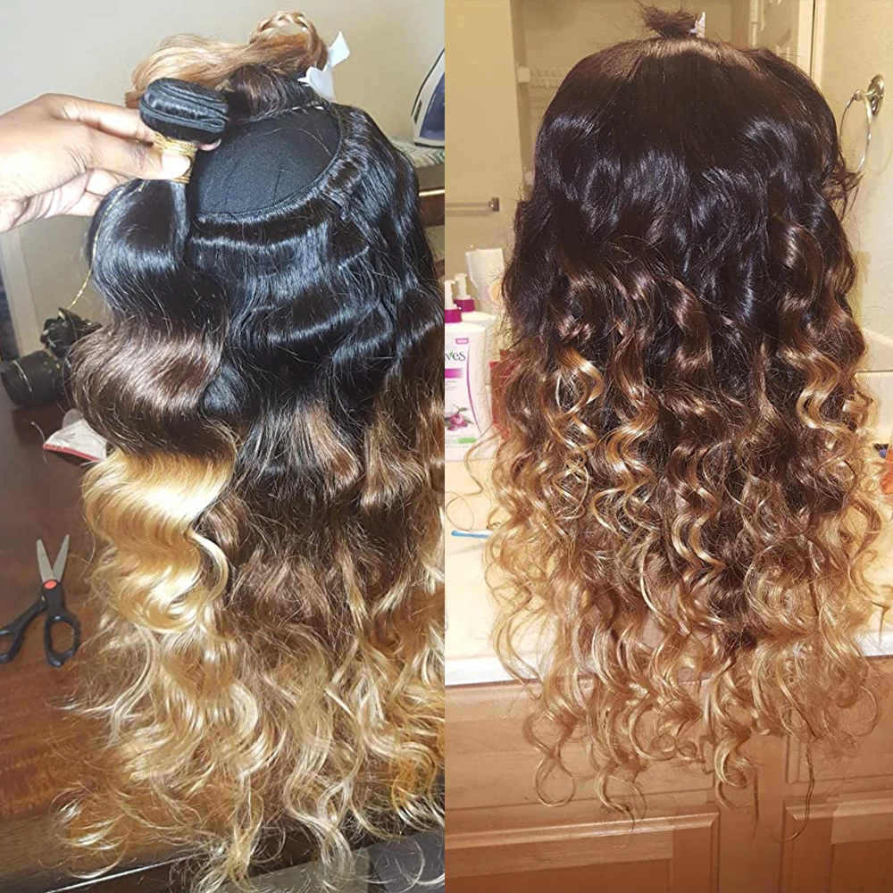 สี Ombre Body Wave Human Hair Bundles ปิดผมมนุษย์บราซิล 1b/4/27 ผมรวมกลุ่ม Human Hair Extension 4x4
