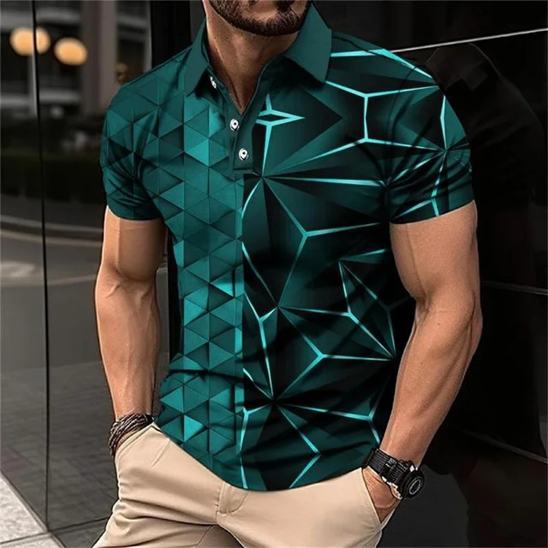 Men\'s Polo Shirt 3D Printed Fashionable Diamond Bars Casual Street Clothing Breathable And Summer Lapel Short Sleeved Top Summer