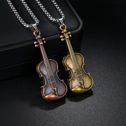 Creative Simple Violin Pendant Necklace For Men Women Fashion Bronze Choker Long Chain Necklaces Romantic Jewelry Gift