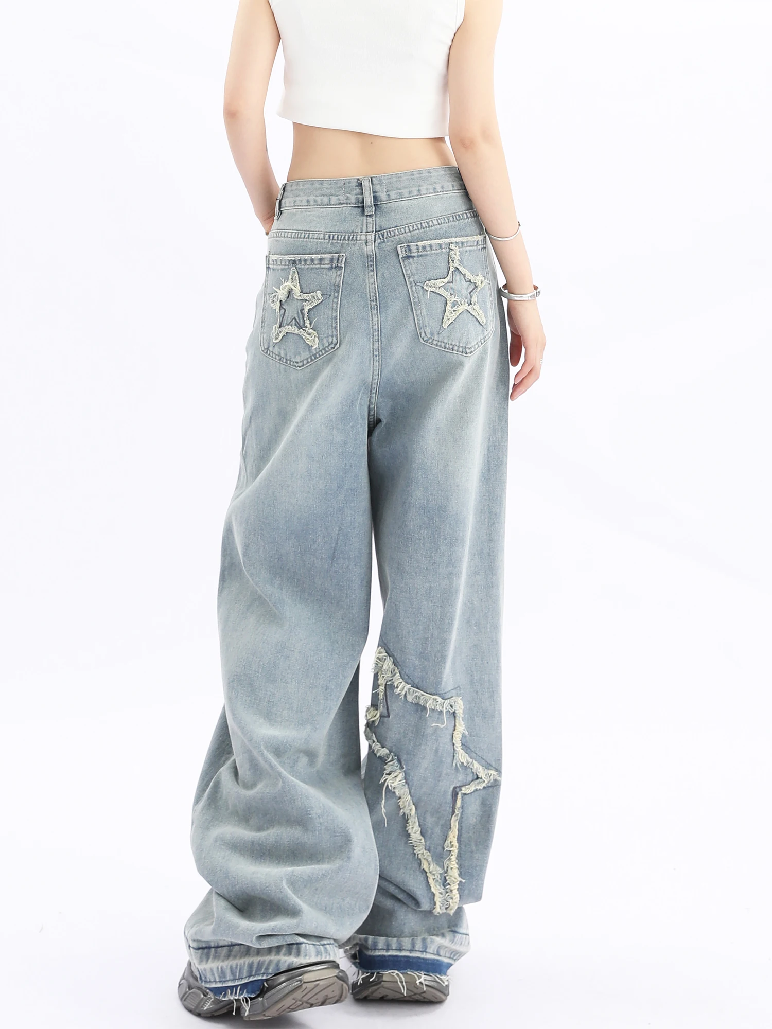 

WCFCX STUDIO Harajuku Jeans for Women American Streetwear Y2k Vintage Denim Trousers High Waist Jeans