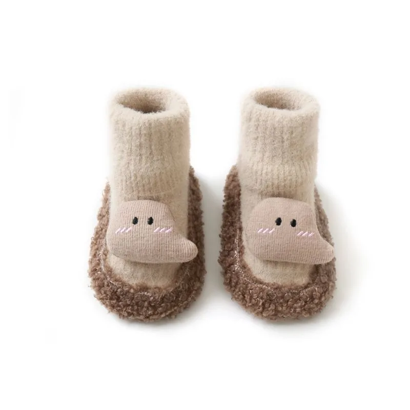 Calcetines de Piso para Bebés Recién Nacidos, Forrados de Franela Térmica de Invierno, 100% Algodón, Suela Suave, Antideslizantes para Interiores, Zapatos de Aprendizaje para Niños Pequeños ​