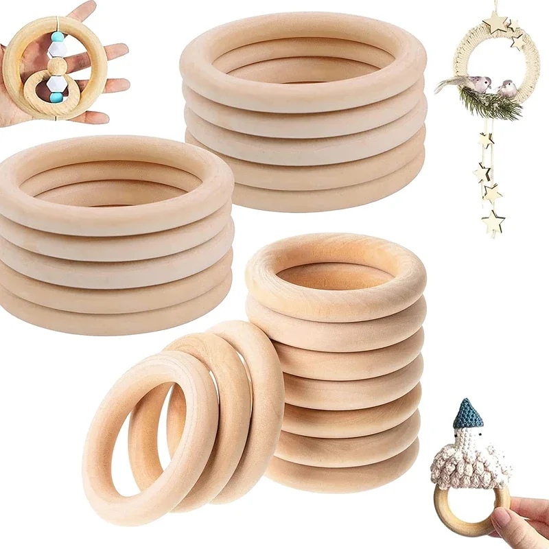 Circular Natural Wood Ring Unfinished Solid Wooden Home Decoration for DIY Gift Jewelry Making Ornament Wooden Hoop Accessories