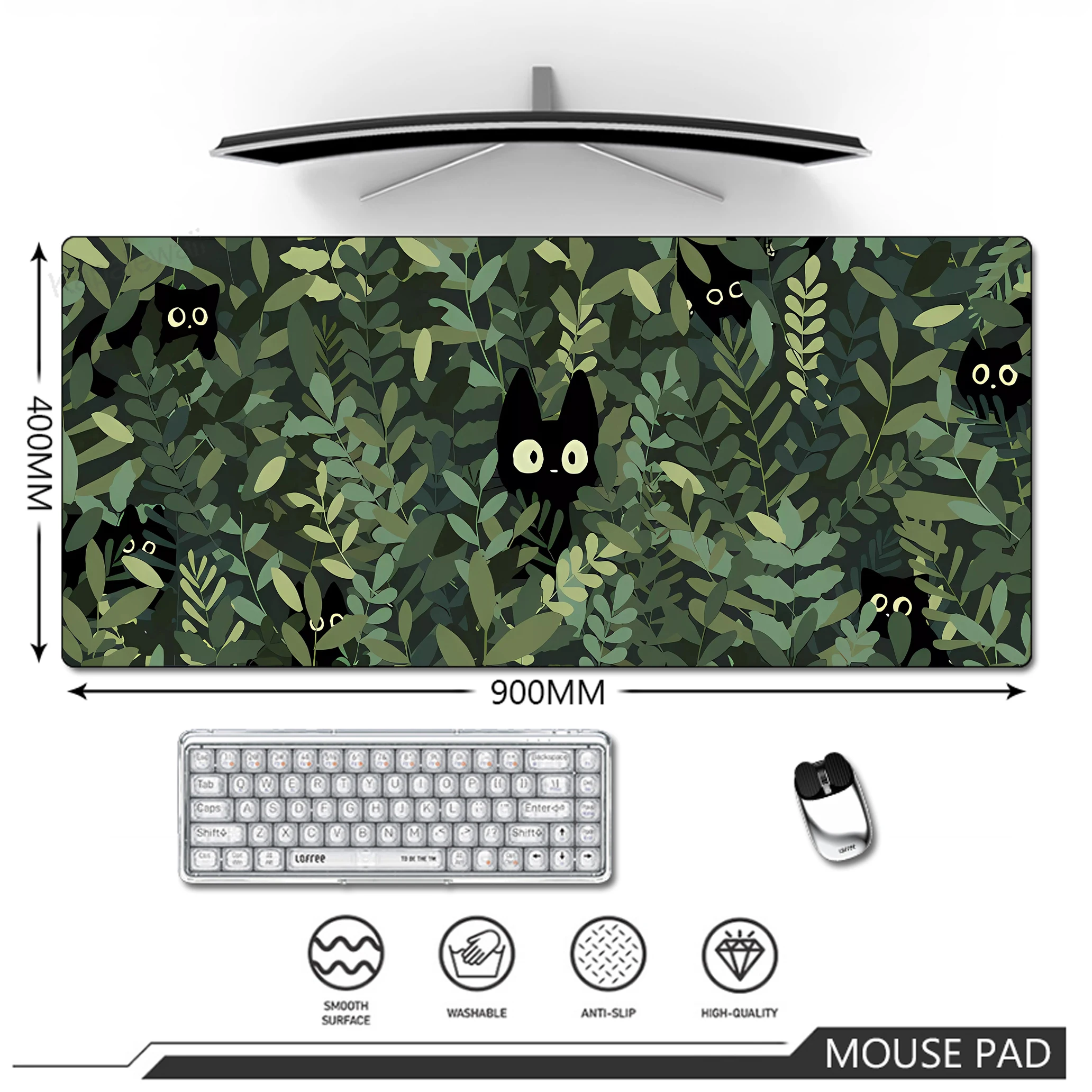 Gaming Mousepad Large Green Plant Mouse Pad Keyboard Mouse Mat Computer Desk Mat Non-Slip Rubber Base Stitched Edge 900x400mm