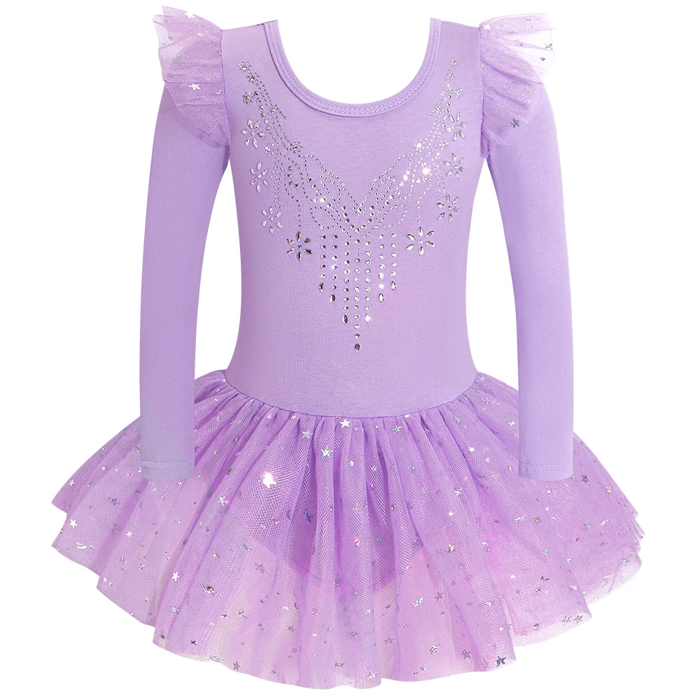 الفتيات بريق الباليه ثياب طويلة الأكمام الجمباز زي الاطفال ملابس الرقص الرياضية Unitards الرقص توتو فساتين