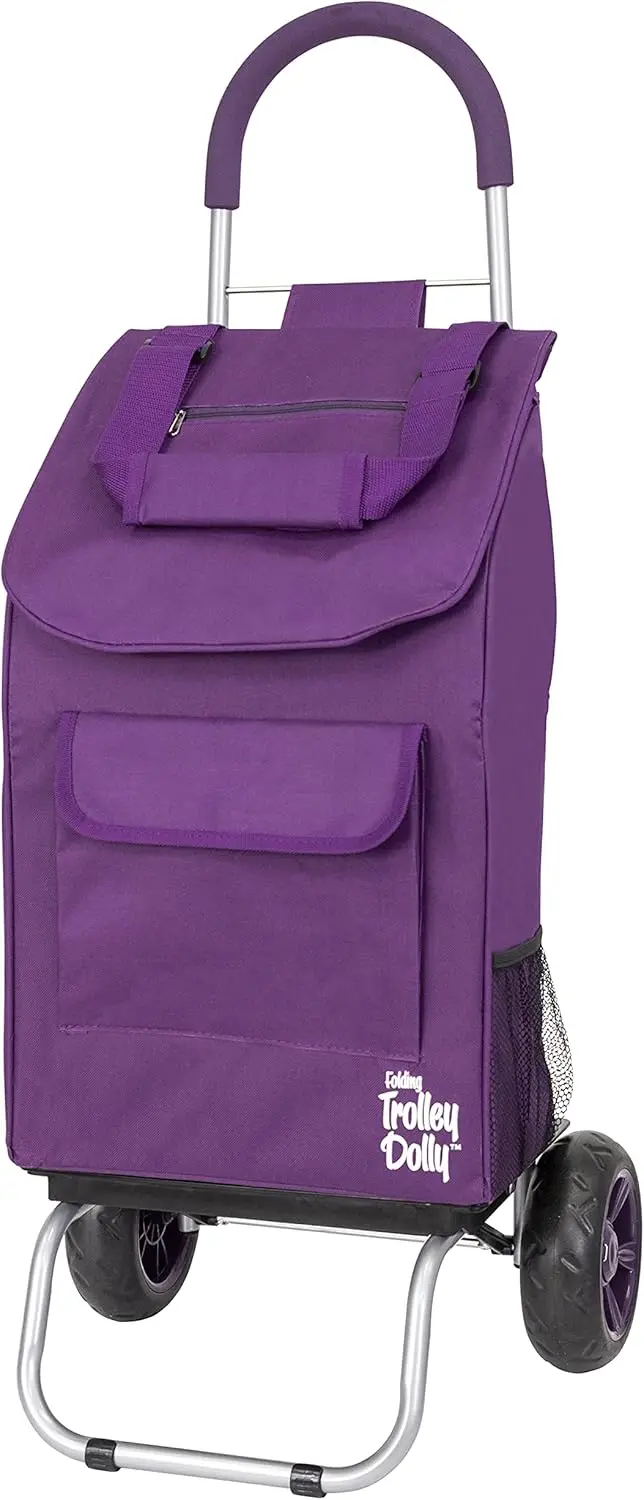 

Foldable Shopping Cart with Wheels and Removable Bag, Heavy Duty Grocery Trolley for Easy Transport, 110 lbs Capacity, Purple