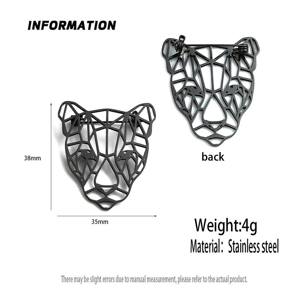 New animal leopard head hollow stainless steel gold-plated brooch, men's lapel pin black, silver suit badge set