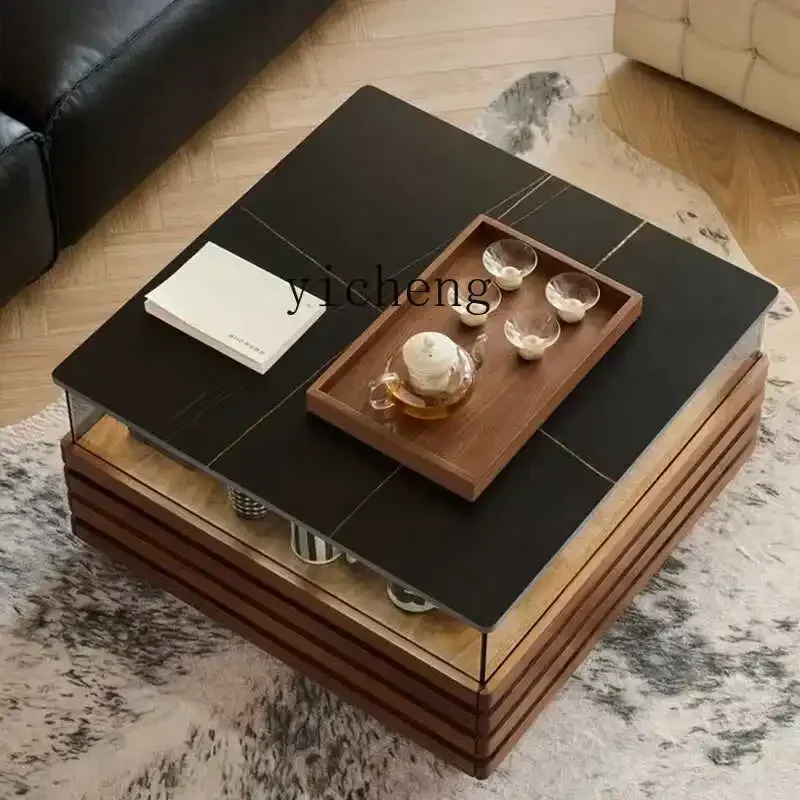 

TQH minimalist solid wood coffee table living room home modern minimalist designer creative glass edge table