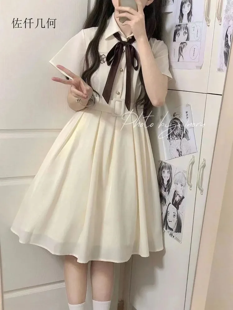 Japanese College JK Embroidered Dress - Summer Solid Casual Outfit for Women