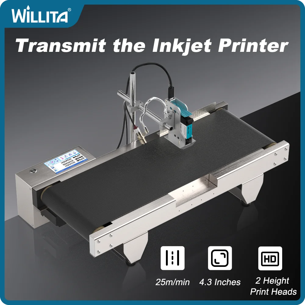 Willita S3 Online Thermal Inkjet Printer with Conveyor Belt Automatic Continuous Coding Machine for Barcode Expiry Date QR Code