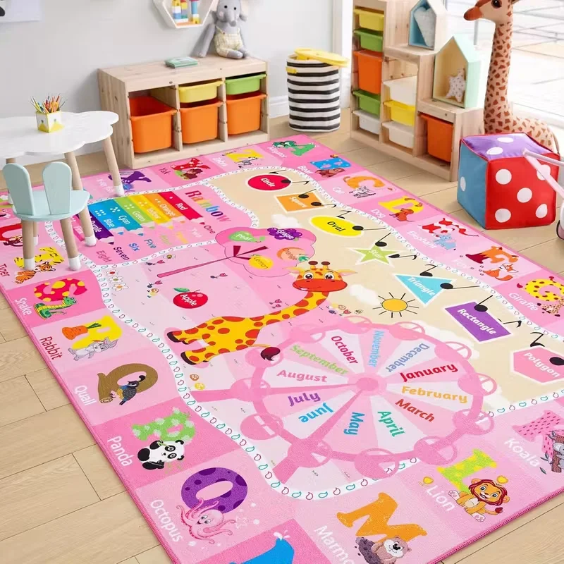 Puzzle Game Floor Mat Anti Slip and Washable ABC Letter Animal Cognitive Blanket Classroom Bedroom Game Room Home Decoration