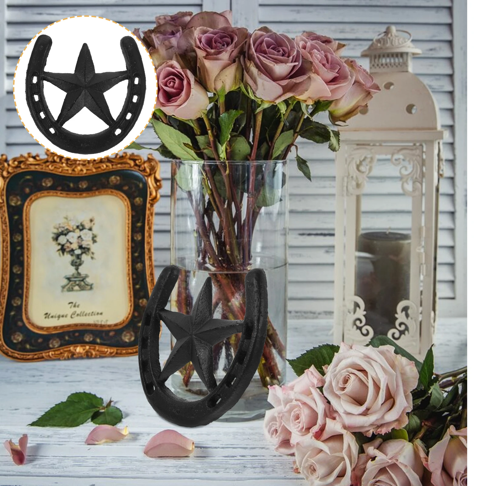 

Cast Iron Horseshoe Star Wall Decor Hanging Pendant Indoor Outdoor Wall Art Statue Horseshoe Ornament Hanging Decor