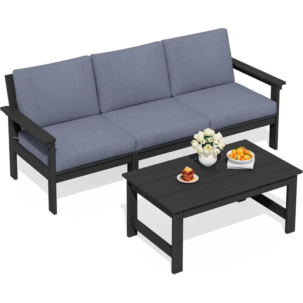 

4-Piece HDPE Outdoor Sectional Sofa Set with Weather-Resistant Couch and Grey Cushions