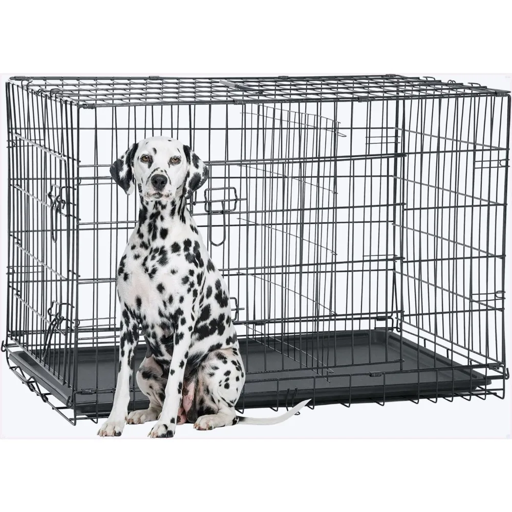 

Extra Large Dog Crate Dog Kennel 48 inch Folding Metal Wire Dog Cage Panel, Cage with Double Door,Pet Crate for Large Dogs,Black