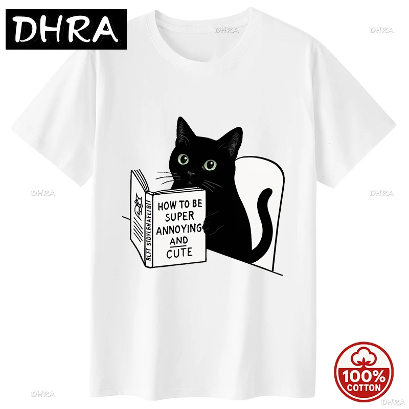 

Funny Men's T-Shirt Cat Study Cute Cartoon Cotton Printed Tees Women Men Graphic Short-sleeve T Shirts Breathable Casual Tops