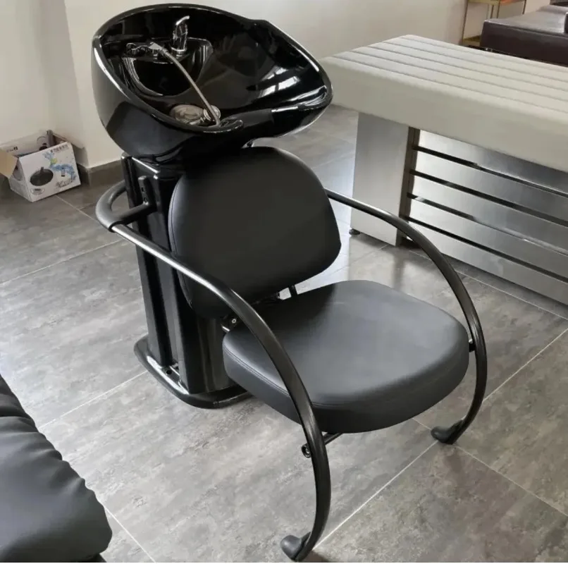 Ceramic basin shampoo bed barber shop hair salon special simple semi-reclining hair salon stainless steel flushing bed massage b