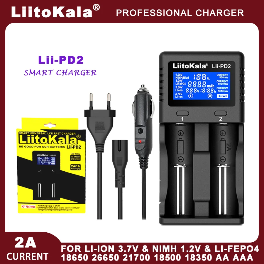 Liitokala Lii-PD2 Lii-M4  Lii-CH2  3.2V 3.7V 3.8V 1.2V 25500 18650 18350 26650 20700 14500  LiFePO4 Rechargeable Battery Charger