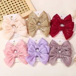 LOVEKIKI 2Pcs Girls Chiffon Hair Clips Cheer Bowknot Hairpin Kids Solid Clolor Head Clip Fashion Girls Boutique Hair Accessories