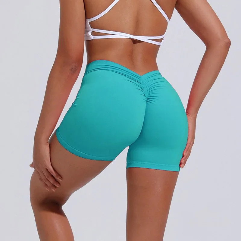 Women's Nylon Impact Yoga Shorts Gym Cycling Elastic Tight Breathable V-shaped Hip Sports Shorts Womens Clothing 8 Colors