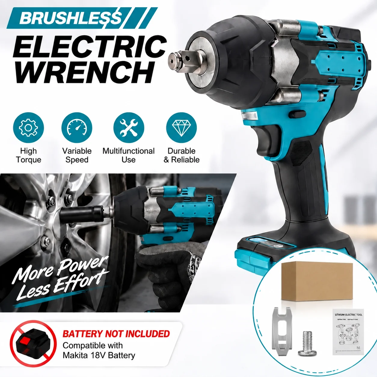 Chiave elettrica a batteria senza spazzole, chiave a impulsi elettrica, strumento multifunzionale senza batteria, compatibile con Makita.