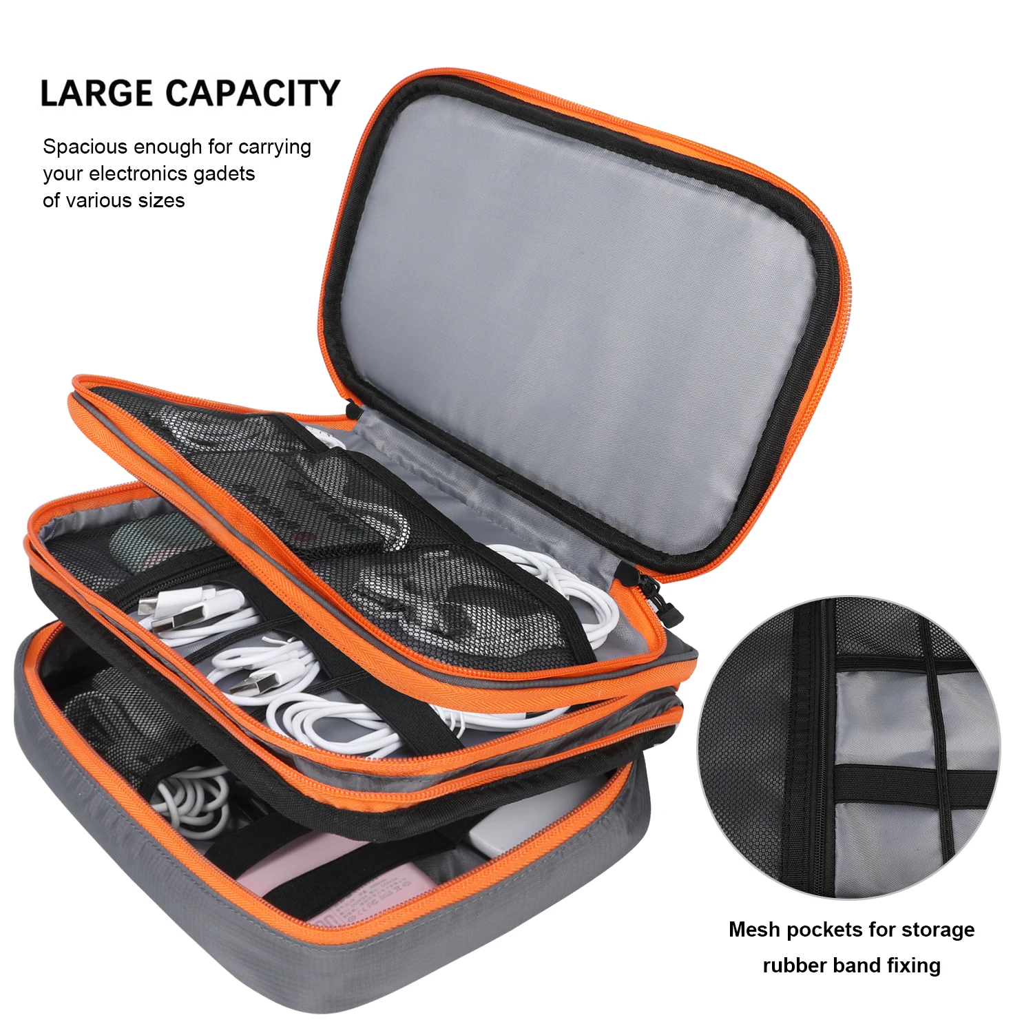 Three Layers Organizer Bag, Large Capacity Game Electronics Accessories Case Bag for Cables, SD Card, Power Bank, Tablet 11’’