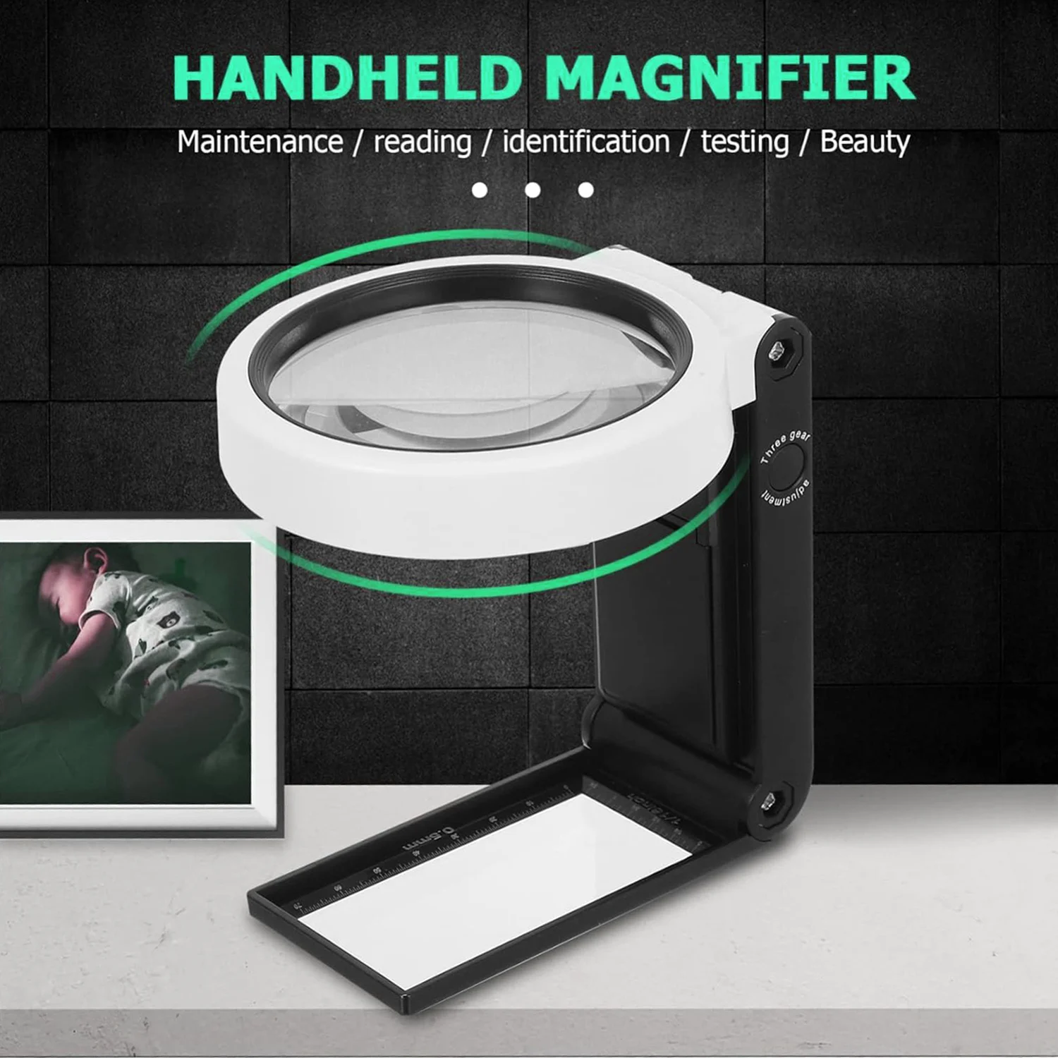 Handheld Magnifying Glass With Light And Stand Folding Design LED Illuminated Magnifier For Close Work Reading