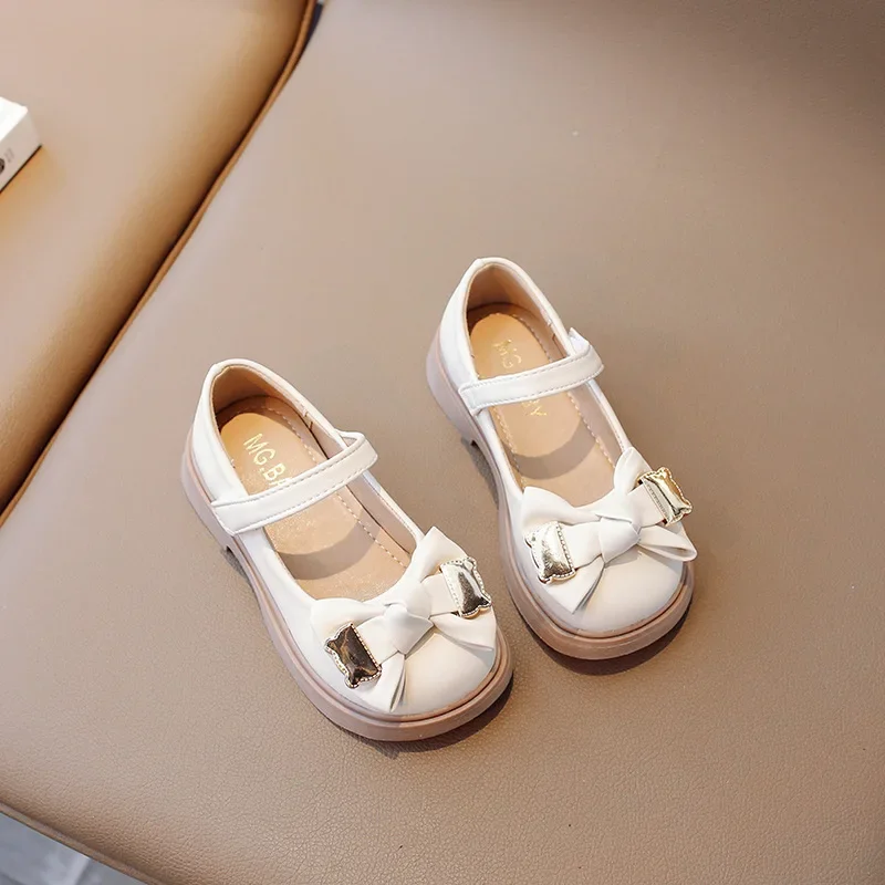 Girls' Leather Shoes Spring and Autumn Season New Korean Fashion Princess Shoes Soft Sole Children's Bow Single Shoes