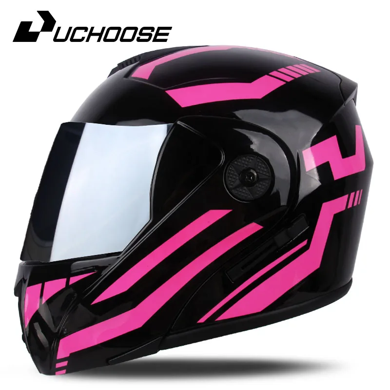 Uchoose New Modular Motorcycle helmet full face racing with Double sun visor Women man flip up helmet Double lens DOT