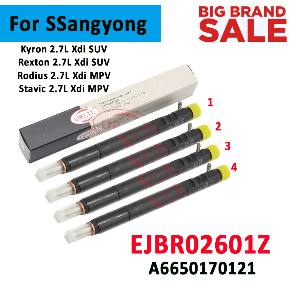 ORLTL 4pcs Diesel Injector EJBR02601Z A6650170121 6650170321 EJBR04601D for SSANGYONG Kyron /Rexton /Rodius /Stavic 2.7L