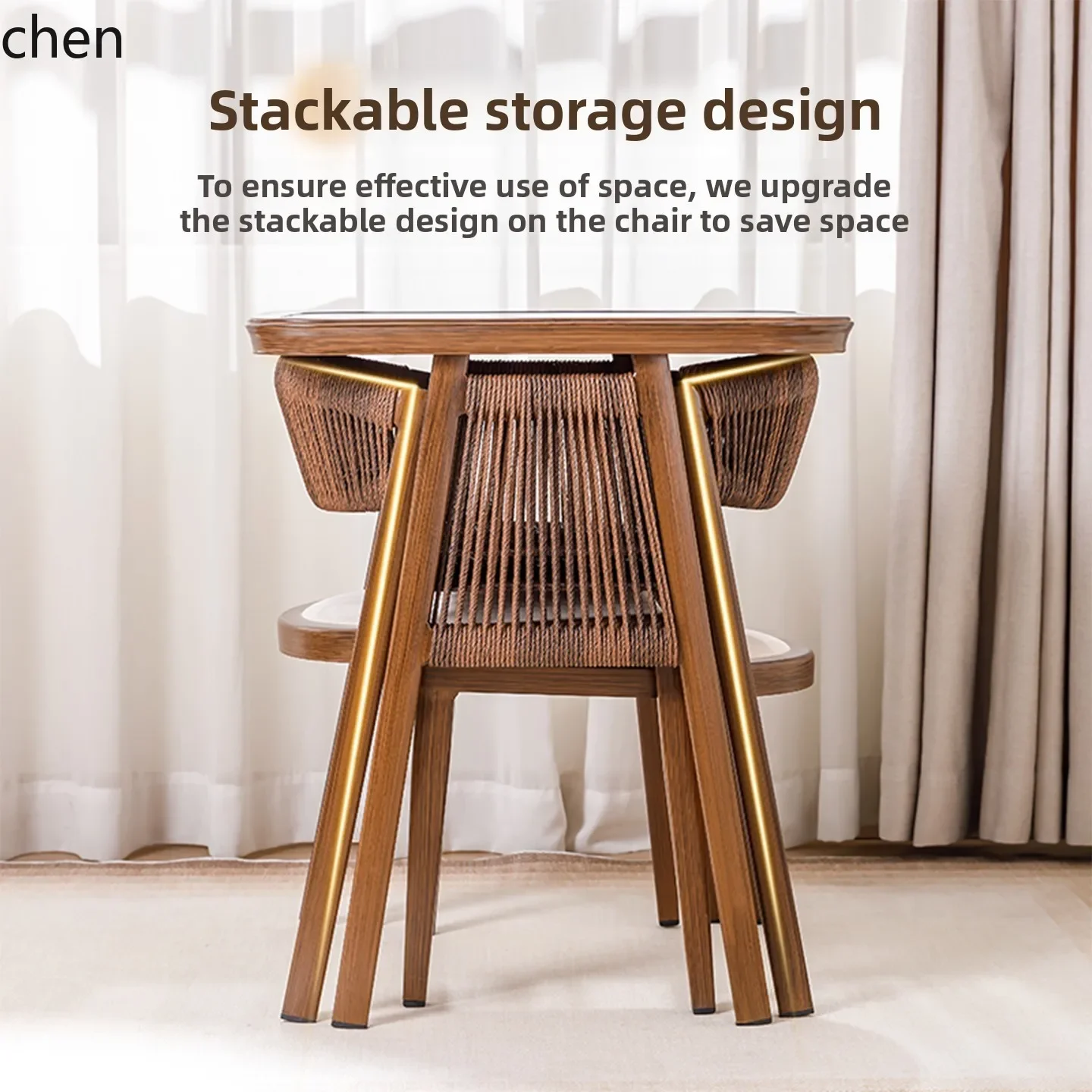 Conjunto de mesa e cadeiras de vime para varanda W5.19, três peças, para apartamento pequeno, uma mesa e duas cadeiras.