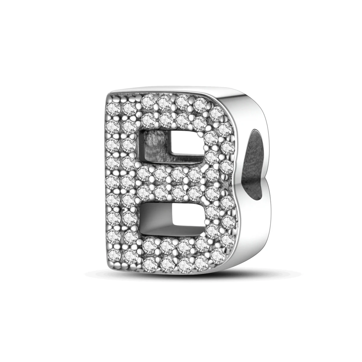

925 Sterling Silver Letter B Charms Full Paved CZ Initial Dangle Beads Fit Bracelets Necklace Women DIY Jewelry Gift