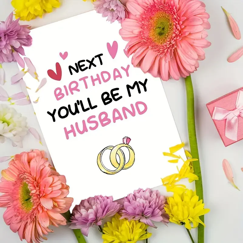 

Unique Birthday Greeting Card - "Next year you will be my husband" cartoon themed greeting for boyfriend or partner.