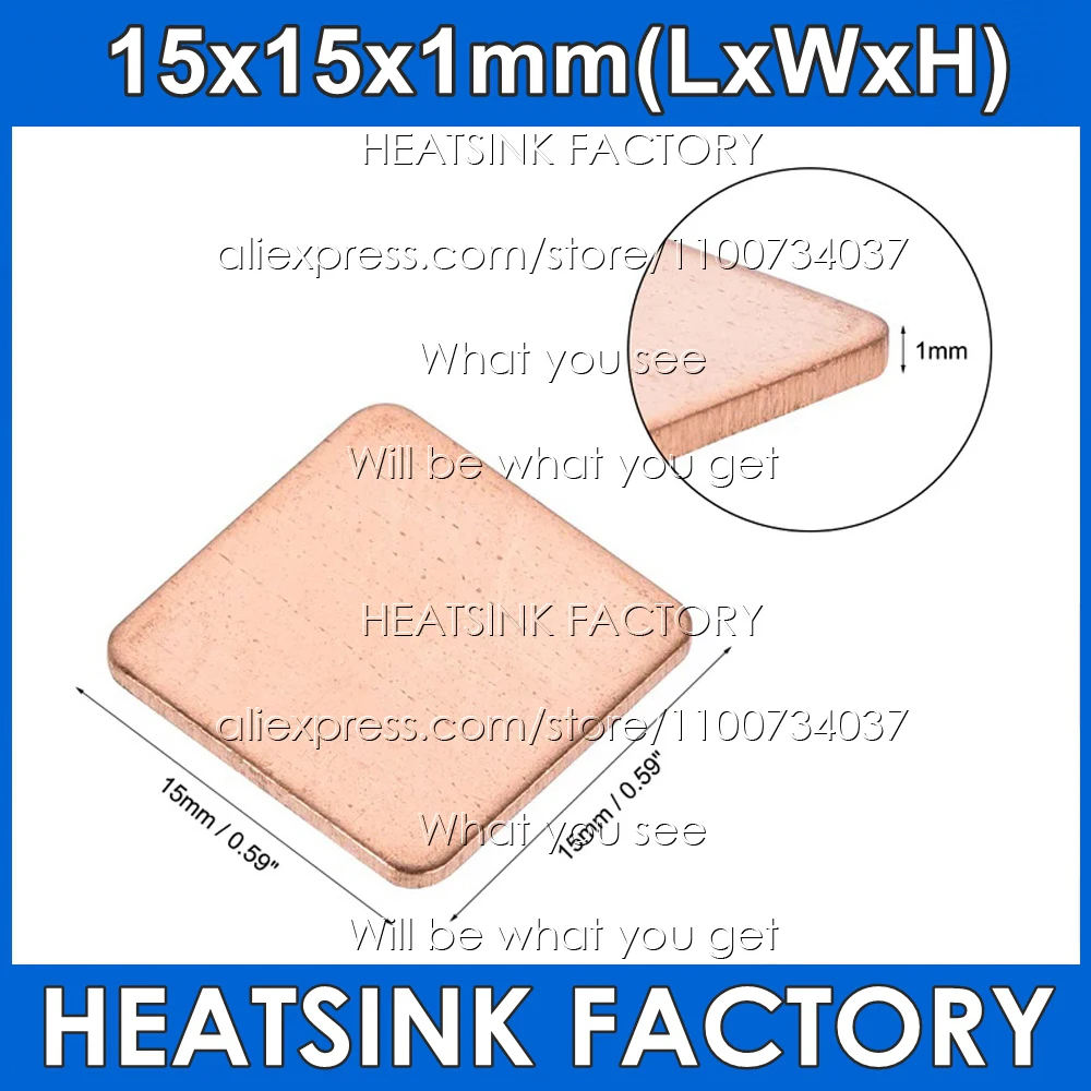 Optional Pure Copper 8pcs 15x15x1mm Heatsinks Shim Sheet Plate With Thermal Tape Laptops Graphic GPU CPU VGA Chip