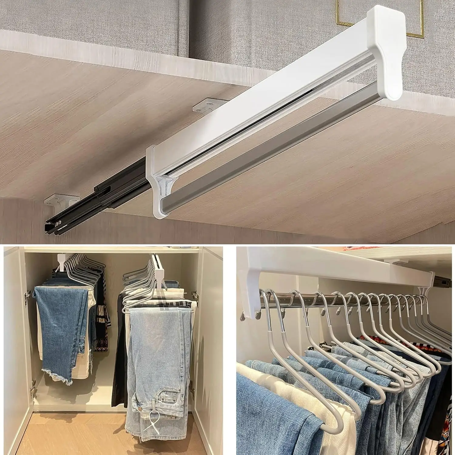 

Adjustable Pull-Out Closet Rod, Heavy-Duty Steel Hanger Rail for Wardrobe Storage (11.5 inch)